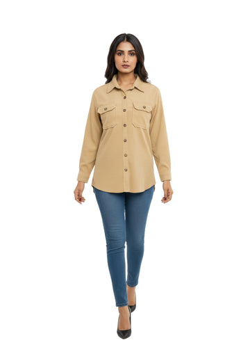 Beige Utility Shacket (Shirt-Jacket hybrid)