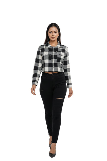 Monochrome Cropped Flannel Shacket