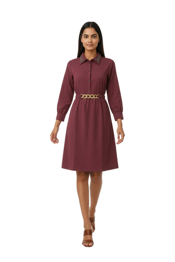 Wine Elegance Chain-Belt Dress