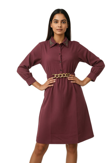 Wine Elegance Chain-Belt Dress