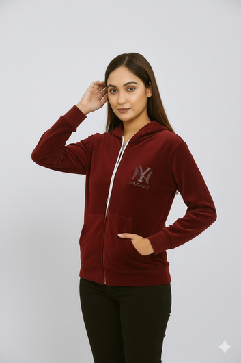 Deep Red Zip-Up Hoodie