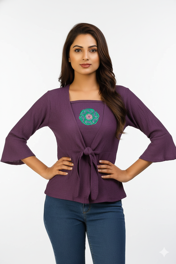 Plum Tie-Front Layered Top